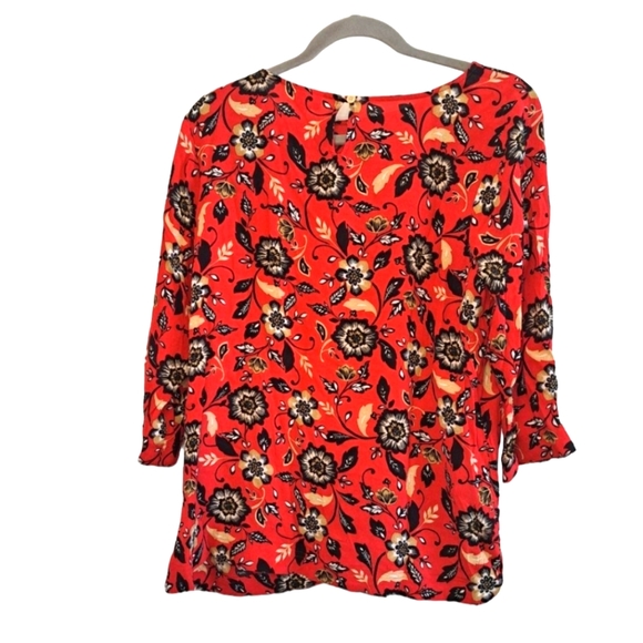 J. Jill Red and Black Floral 3/4 Sleeve Lightweight Blouse Keyhole Size Medium - Picture 3 of 7